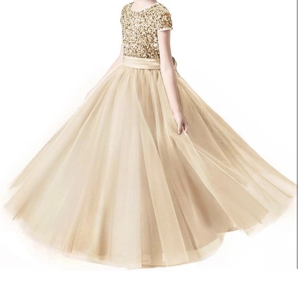 Sparkling Gold and Cream Kids Dress Sz 10 party  wedding event - Picture 8 of 13